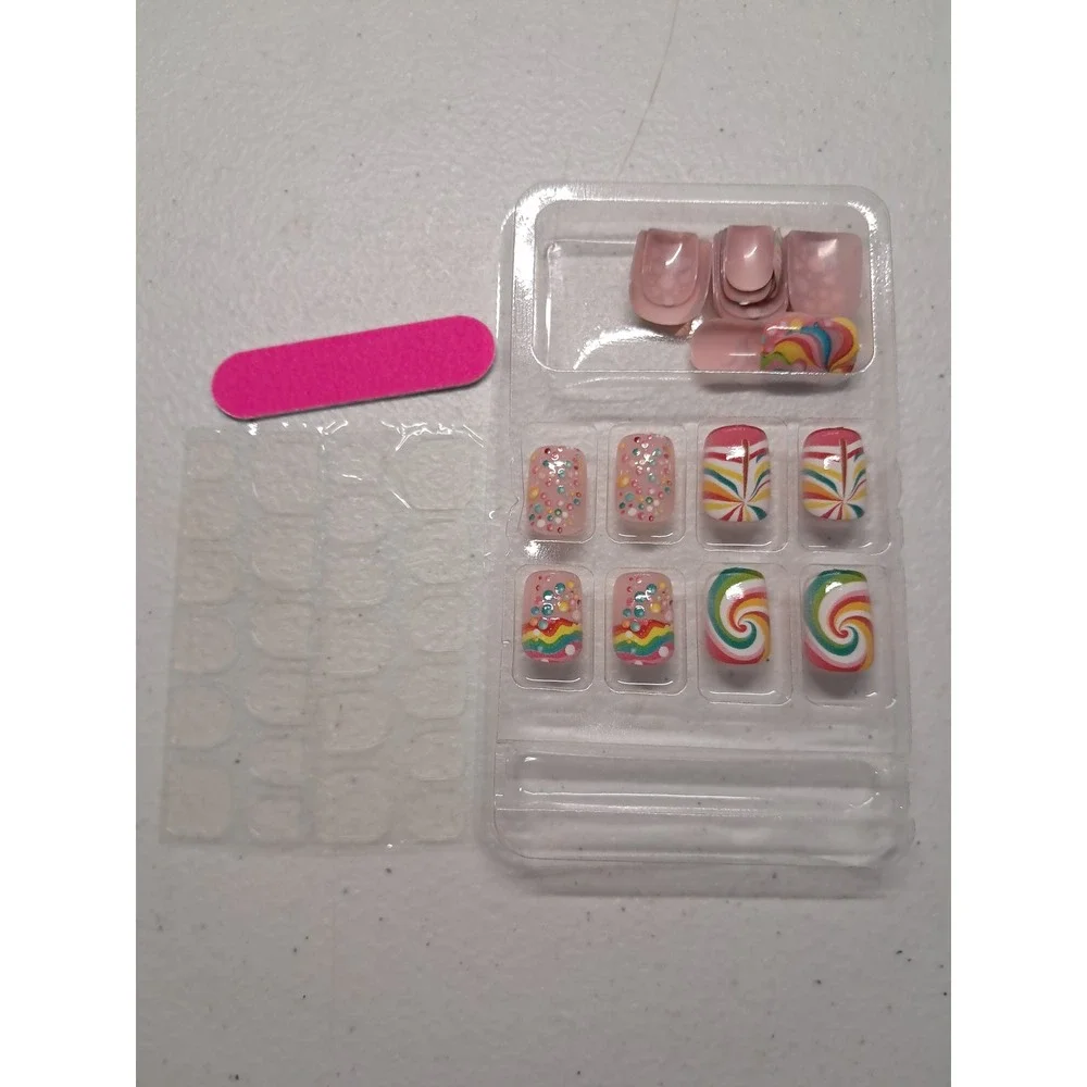 DIY Press On Nails Kit Rainbow Swirl‎ Polka Dot Colorful False Nails Set